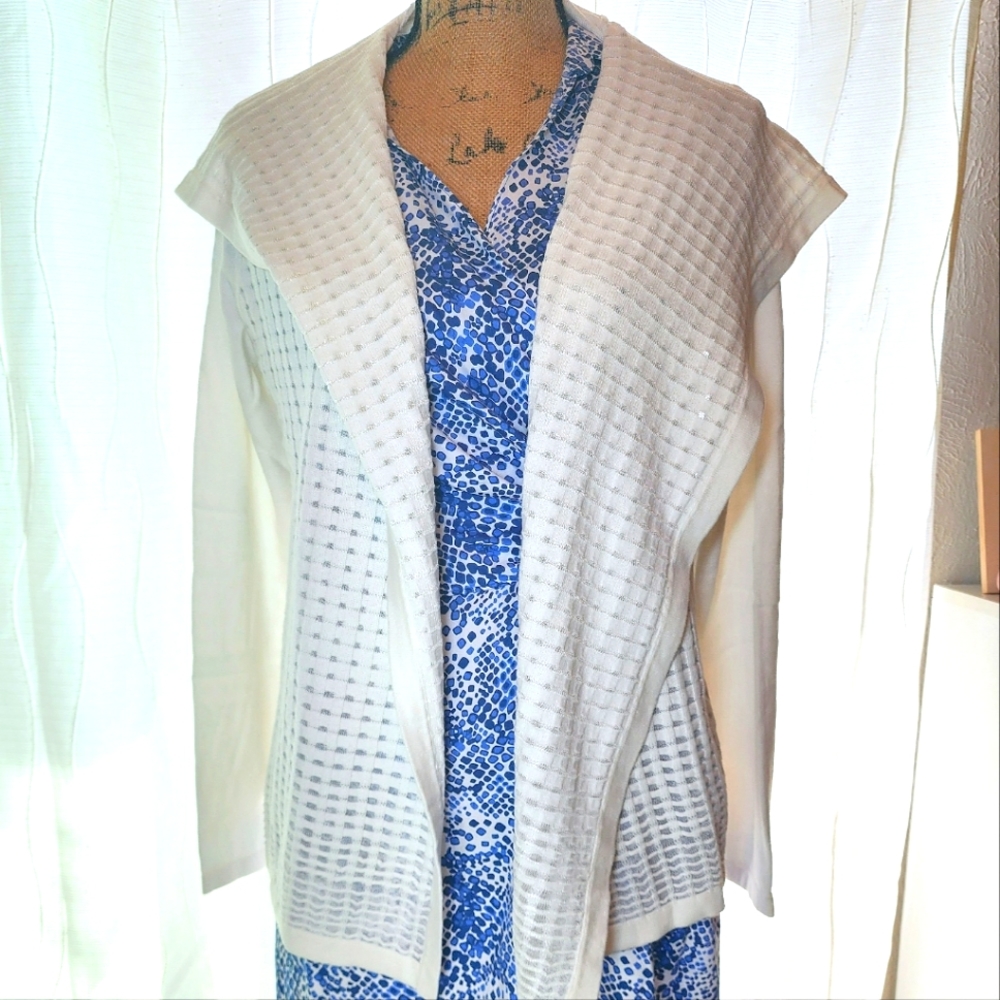Foxcroft Amelie White Cotton Open Front Cardigan NWT Size Medium